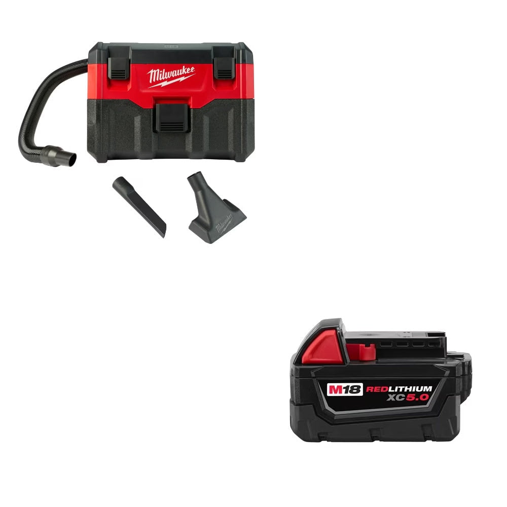 Milwaukee 0880-20 18V Wet/Dry Vacuum, Bare W/ 48-11-1850 M18 XC5.0 Battery Pack