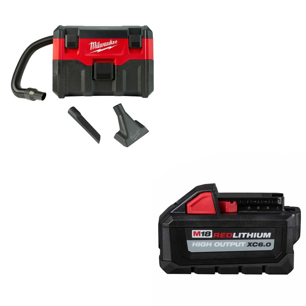 Milwaukee 0880-20 18V Wet/Dry Vacuum, Bare W/ 48-11-1865 M18 XC6.0 Battery Pack