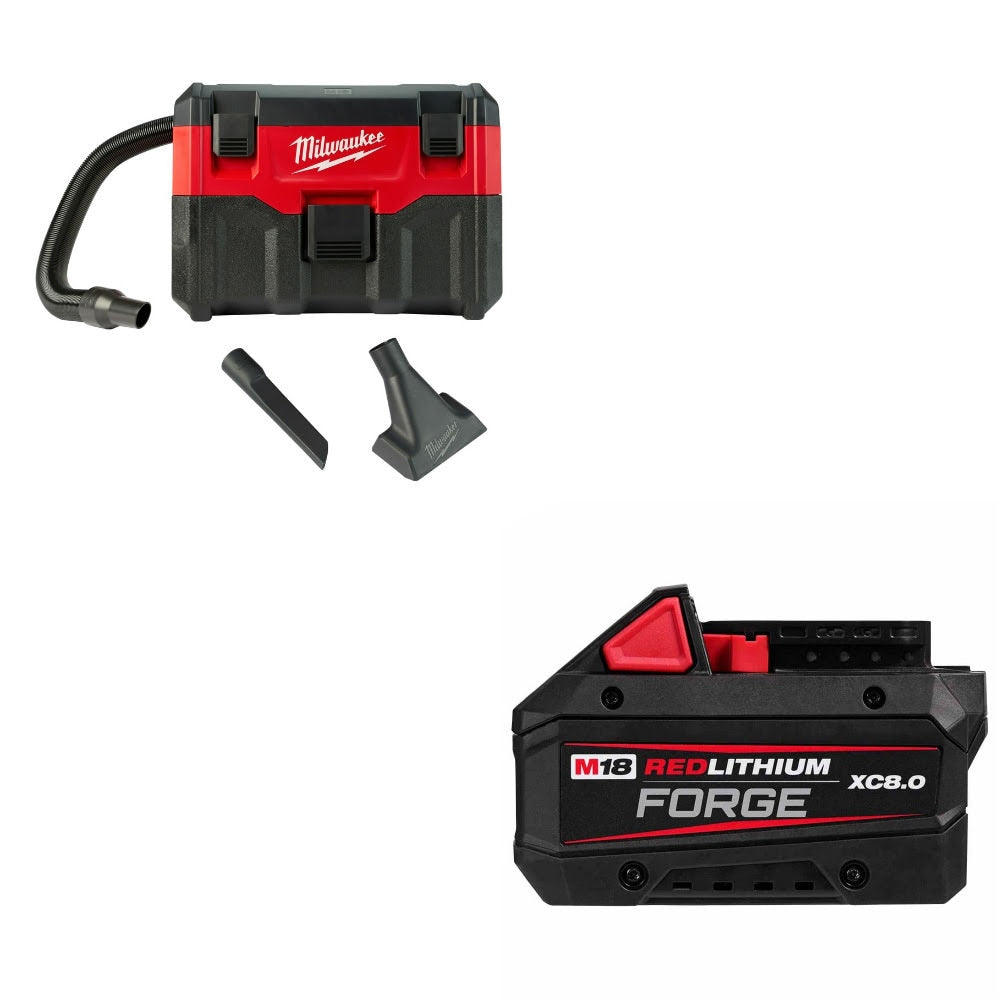 Milwaukee 0880-20 18V Wet/Dry Vacuum, Bare W/ 48-11-1881 M18 XC8.0 Battery Pack