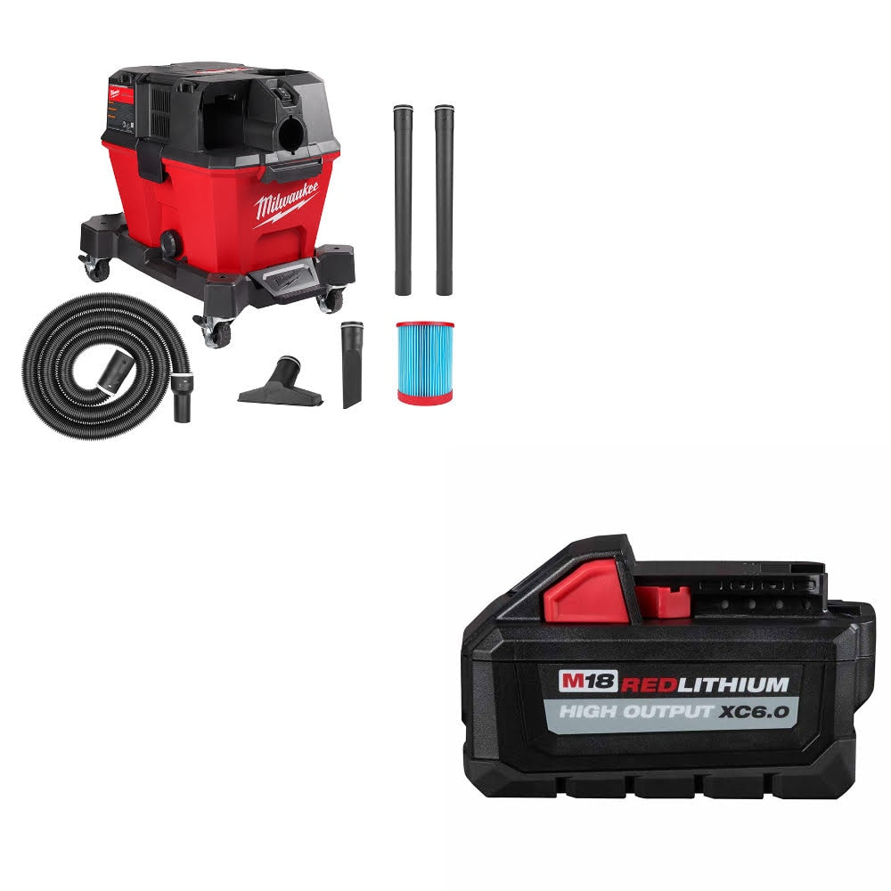 Milwaukee 0910-20 M18 FUEL 6 Gal Vacuum W/ 48-11-1865 M18 XC6.0 Battery Pack