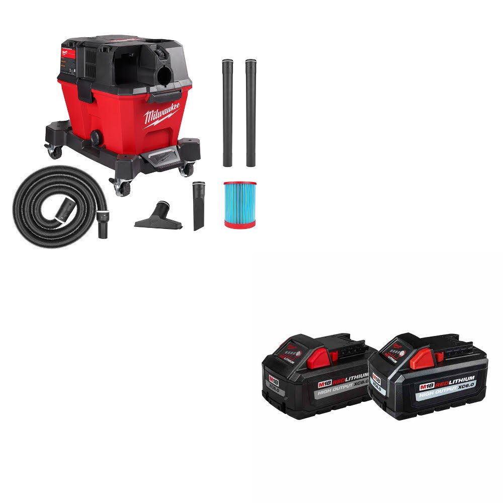 Milwaukee 0910-20 M18 FUEL 6 Gal Vacuum, Bare W/ 48-11-1868 M18 18V Battery, 2Pk