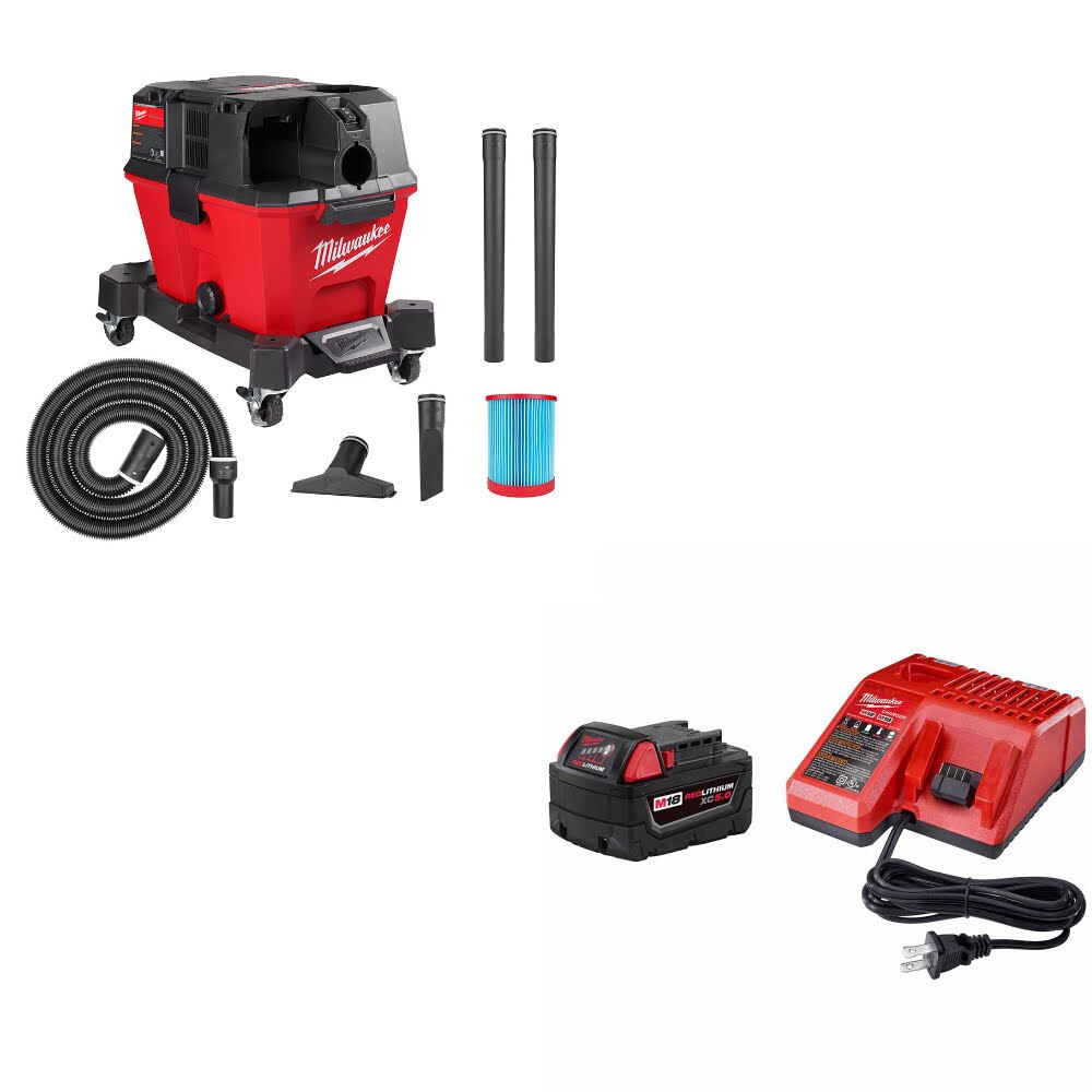 Milwaukee 0910-20 M18 FUEL 6 Gal Vacuum W/ 48-59-1850 M18 XC5.0 Starter Kit