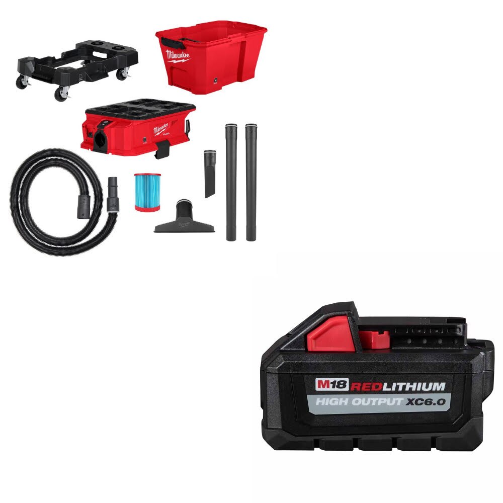 Milwaukee 0915-20 6 Gal Wet/Dry Vacuum Kit W/ FREE 48-11-1865 XC6.0 Battery
