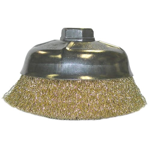 Weiler 14606 5" Crimped Wire Cup Brush, .014 Brass, 5/8"-11 A.H.