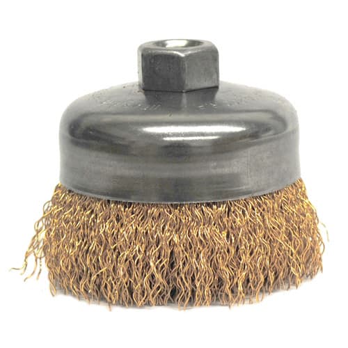 Weiler 14616 4" Crimped Wire Cup Brush, .020 Bronze, 5/8"-11 A.H.