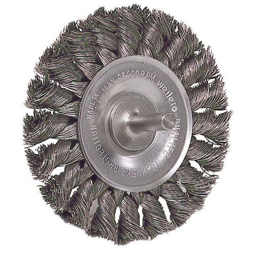 Weiler 17682 3-1/4" Stem-Mounted Knot Wire Wheel, .020, 1/4" Stem, Packs of 5