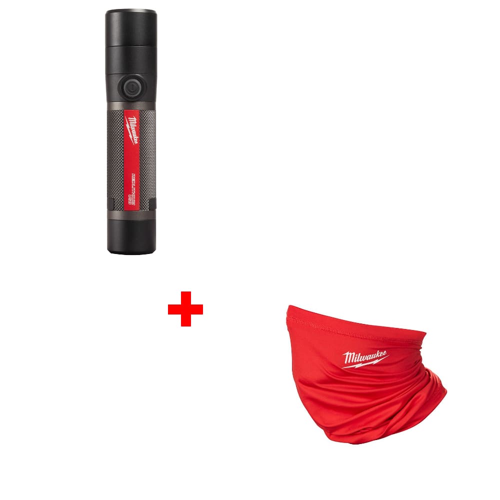 Milwaukee 2160-21 RECHARGEABLE 800L FLASHLIGHT w/ FREE 423R NECK GAITER-RED