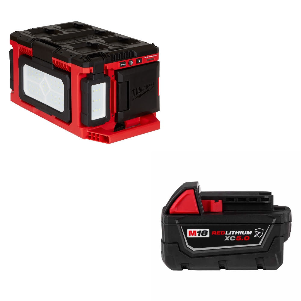 Milwaukee 2357-20 M18 PACKOUT Light/Charger W/ 48-11-1850R M18 XC5.0 Battery