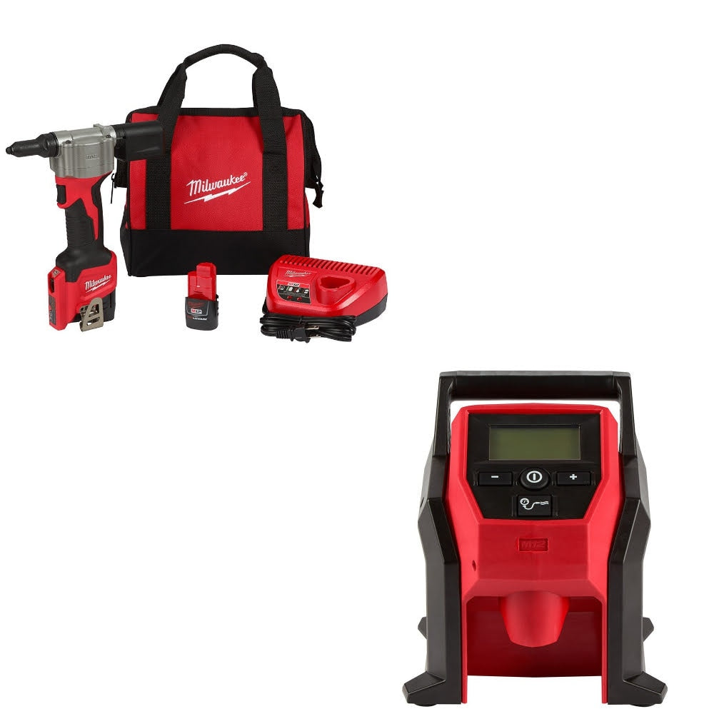 Milwaukee 2550-22 M12 Rivet Tool Kit w/ FREE 2475-20 M12 Compact Inflator