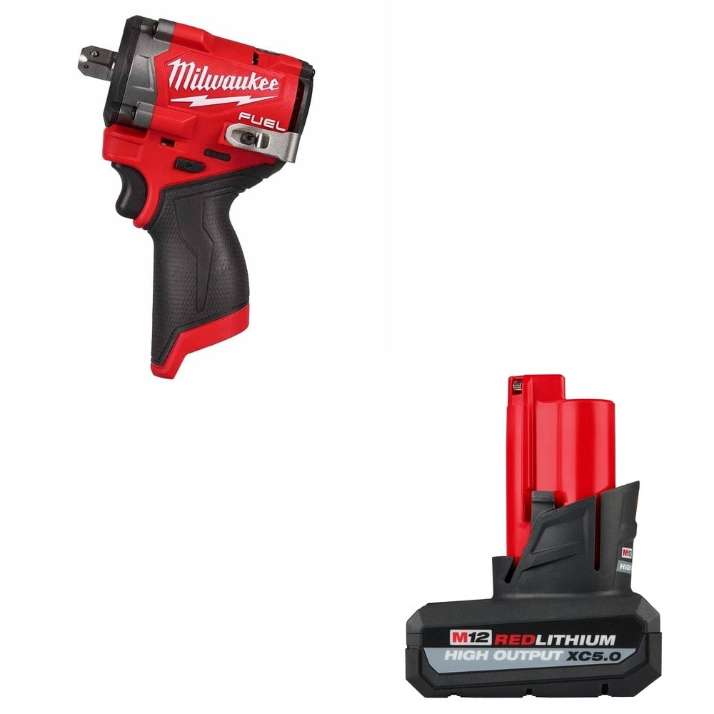 Milwaukee 2563P-20 Stubby 1/2" Impact Wrench w/ Pin Detent W/ FREE 48-11-2450 M12 Battery