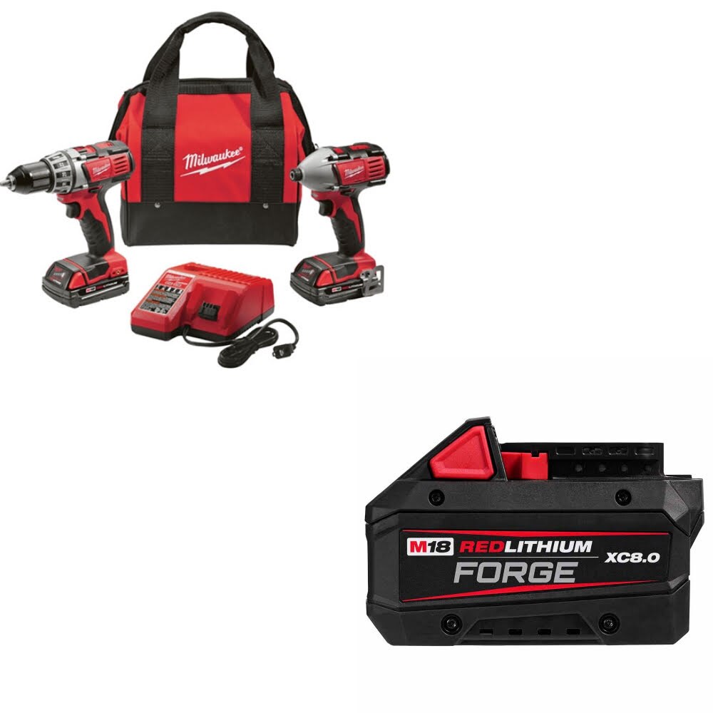Milwaukee 2691-22 M18 18V 2-Tool Combo Kit W/ 48-11-1881 M18 XC8.0 Battery Pack