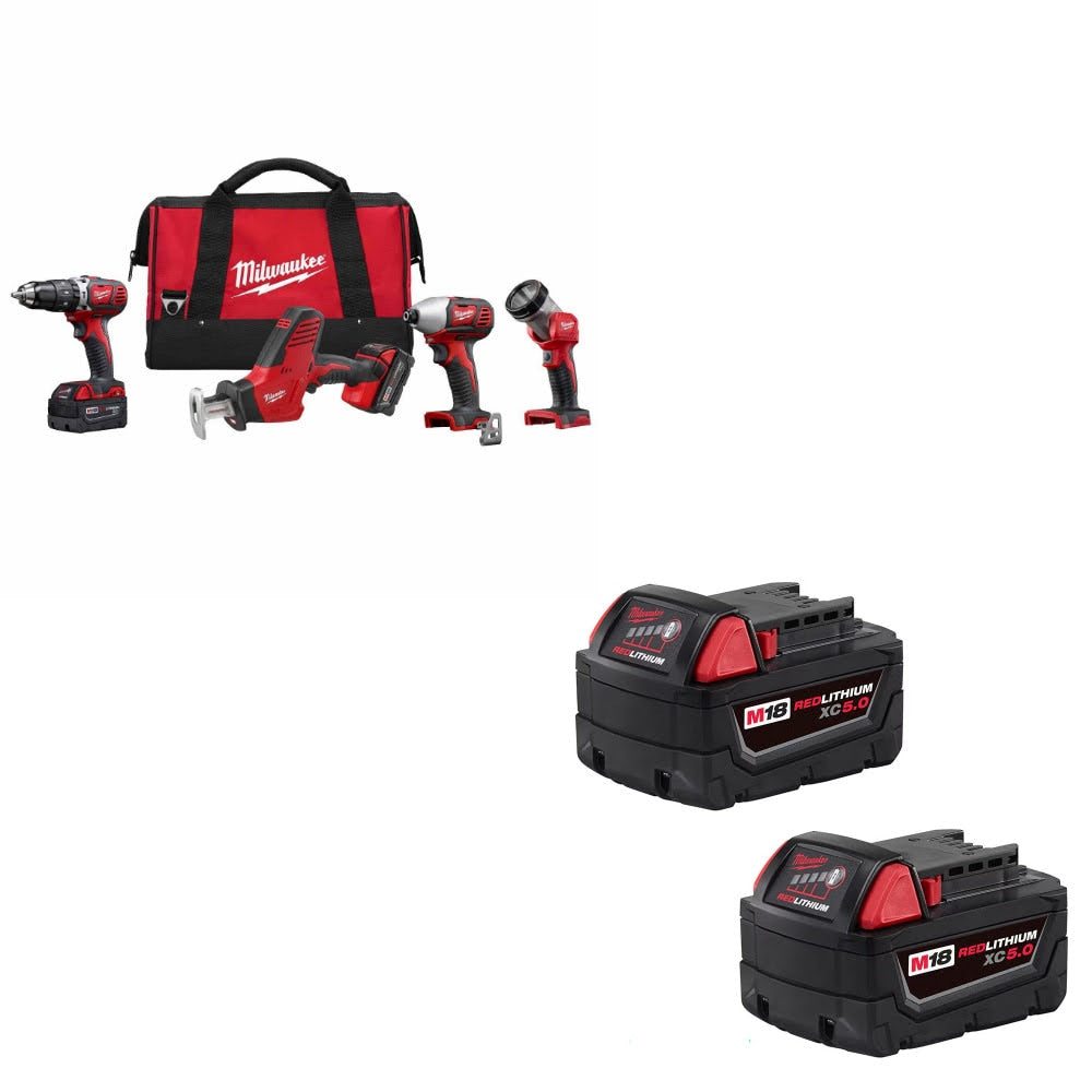 Milwaukee 2695-24 M18 4-Tool Kit W/ FREE 48-11-1852 XC 5.0 Battery, 2 Pack