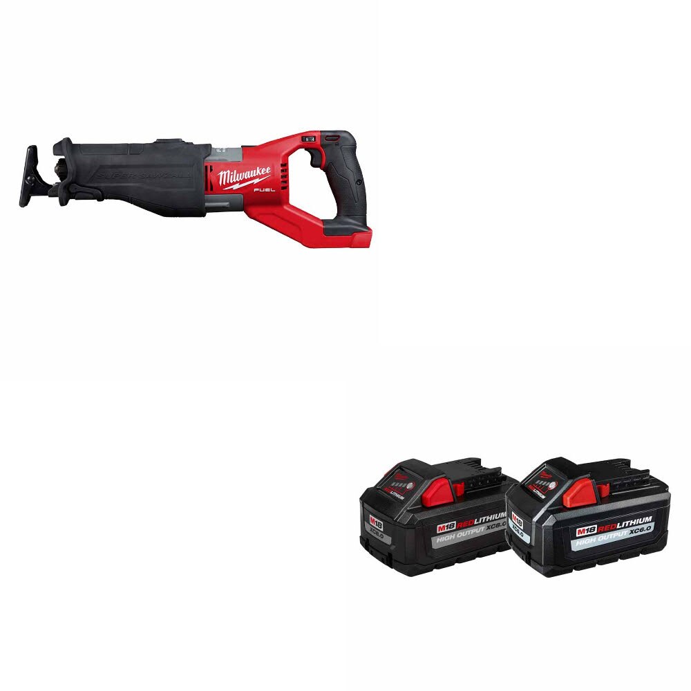 Milwaukee 2722-20 M18 FUEL Super SAWZALL W/ 48-11-1868 M18 18V Battery, 2 Pack