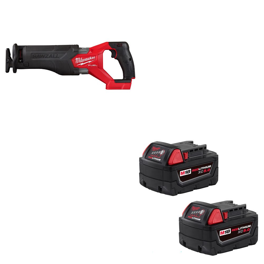 Milwaukee 2821-20 M18 FUEL Recip Saw W/ 48-11-1852 M18 XC5.0 Battery, 2 Pack