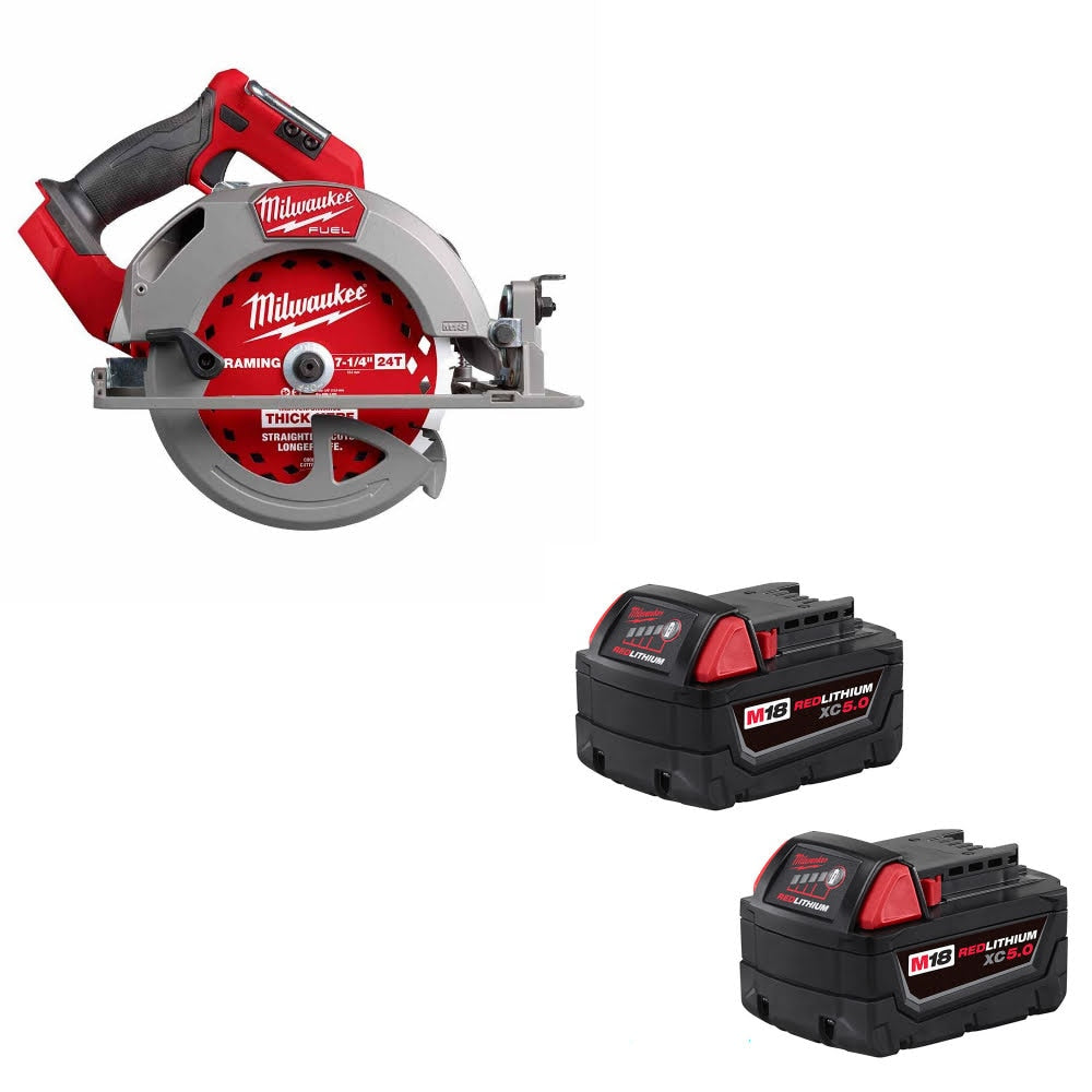 Milwaukee 2834-20 M18 FUEL 7-1/4” Circ Saw W/ 48-11-1852 M18 XC5.0 Battery, 2Pk