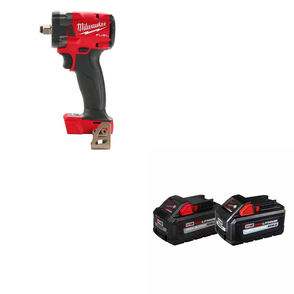 Milwaukee 2855-20 M18 FUEL Impact Wrench W/ 48-11-1868 M18 18V Battery, 2 Pack