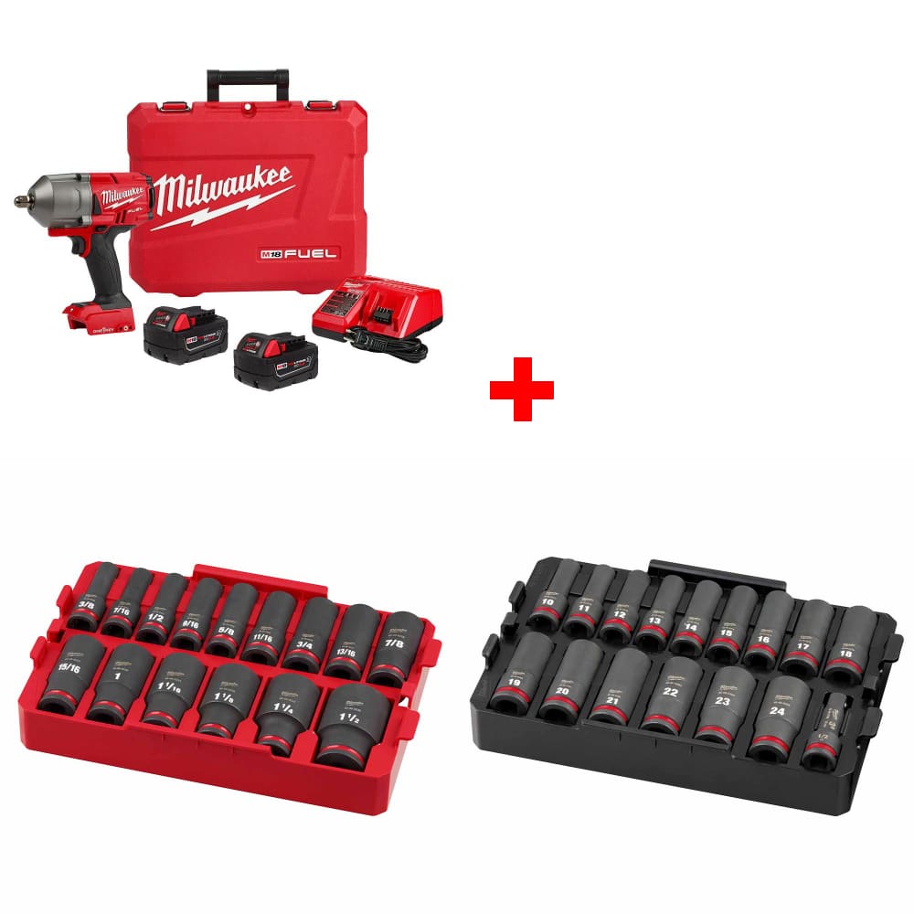 Milwaukee 2862-22R M18 FUEL Impact Wrench Kit w/ FREE 15-Pc/16-Pc Socket Trays