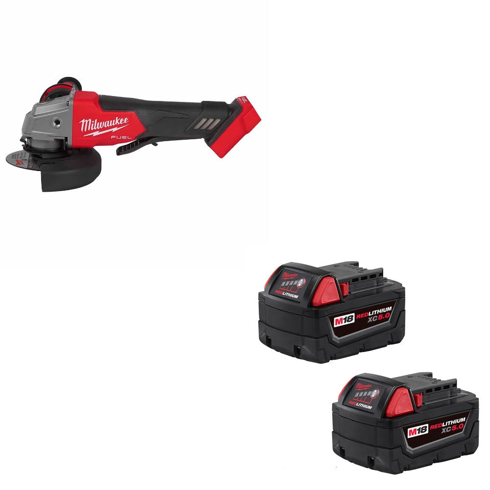 Milwaukee 2880-20 M18 FUEL 4-1/2"/5" Grinder W/ 48-11-1852 M18 XC5 Battery, 2Pk