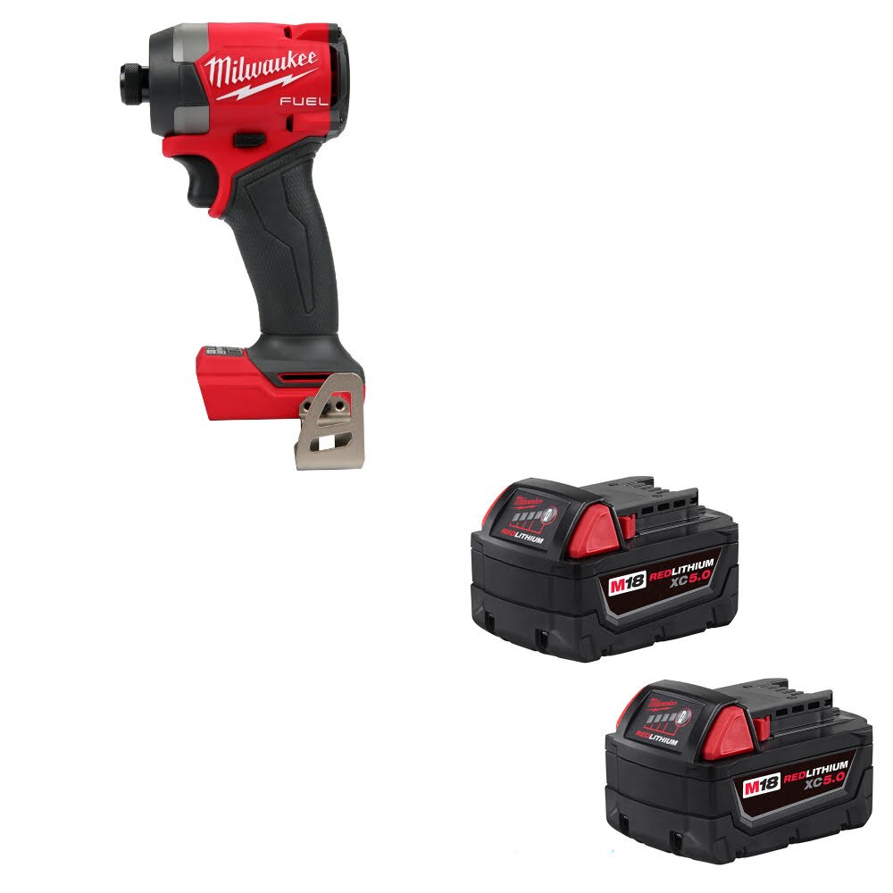 Milwaukee 2953-20 M18 FUEL 1/4" Impact Driver W/ 48-11-1852 M18 XC5 Battery, 2Pk