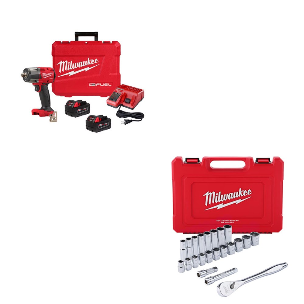 Milwaukee 2962P-22R Mid-Torque Impact Wrench Kit W/ FREE Socket Set