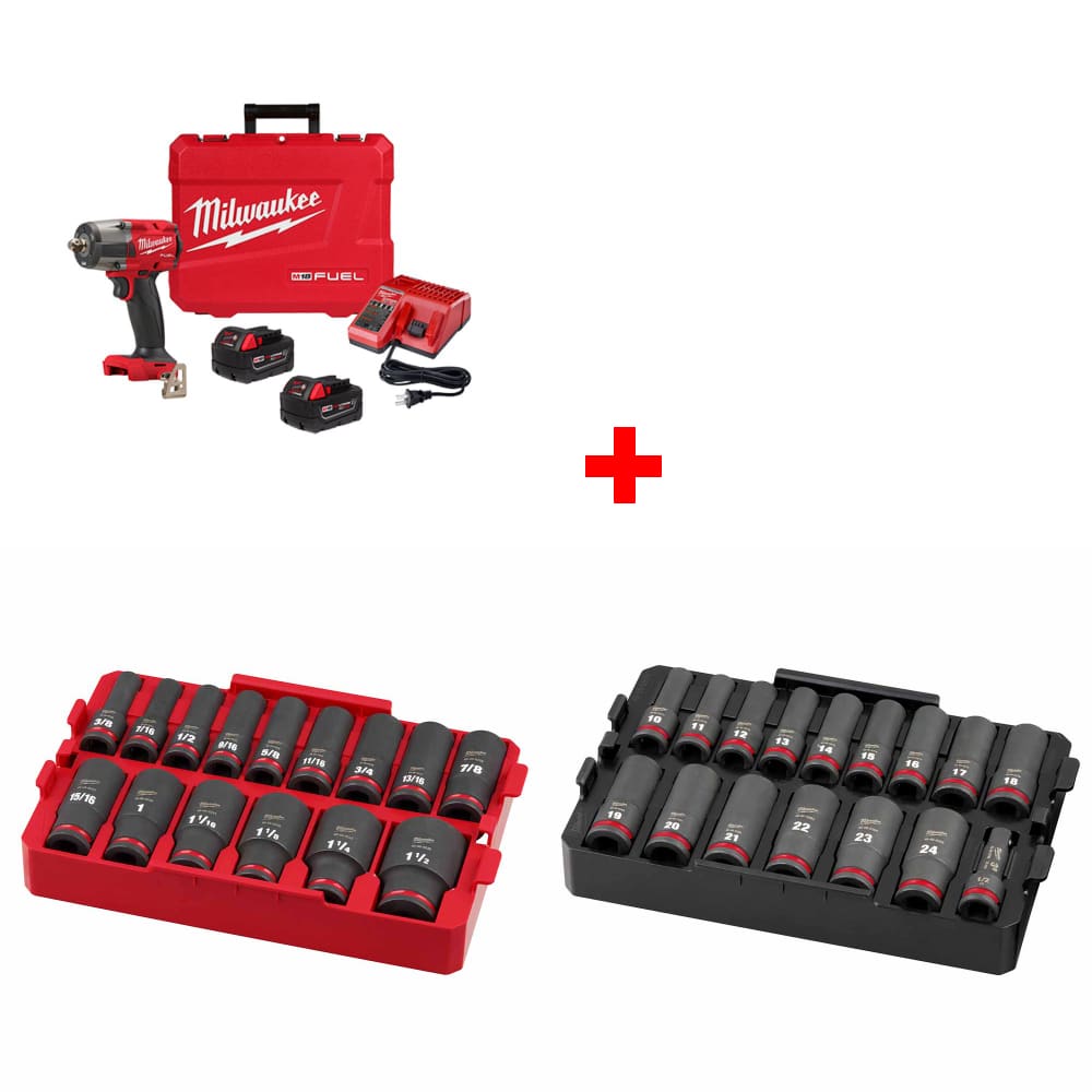 Milwaukee 2962P-22R M18 FUEL Impact Wrench Kit w/ FREE 15Pc/16Pc Socket Trays