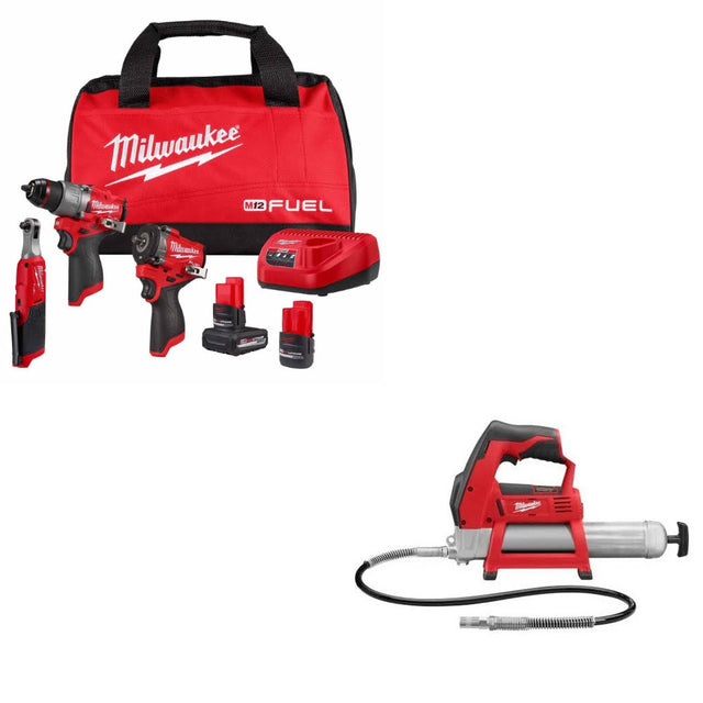Milwaukee 3424-23 M12 FUEL 3-Tool Combo Kit W/ FREE 2446-20 M12 Grease Gun