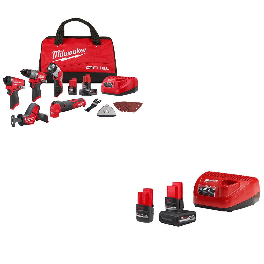 Milwaukee 3497-25 M12 FUEL 12V 5-Tool Combo Kit W/ 48-59-2452S M12 Starter Kit