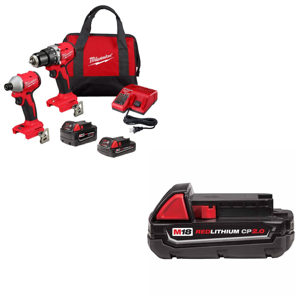 Milwaukee 3693-22CX M18 2-Tool Combo Kit W/ 48-11-1820 M18 2.0 Battery Pack