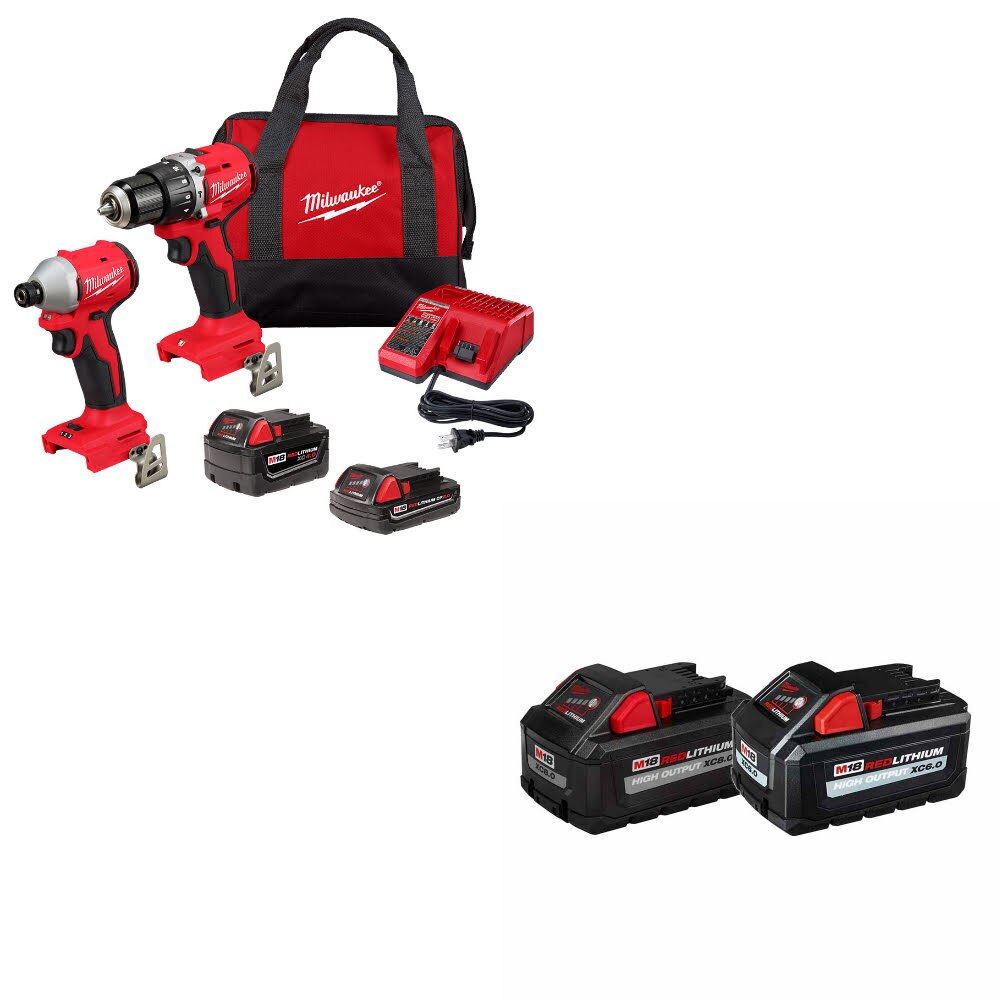 Milwaukee 3693-22CX M18 2-Tool Combo Kit W/ 48-11-1868 M18 18V Battery, 2Pk