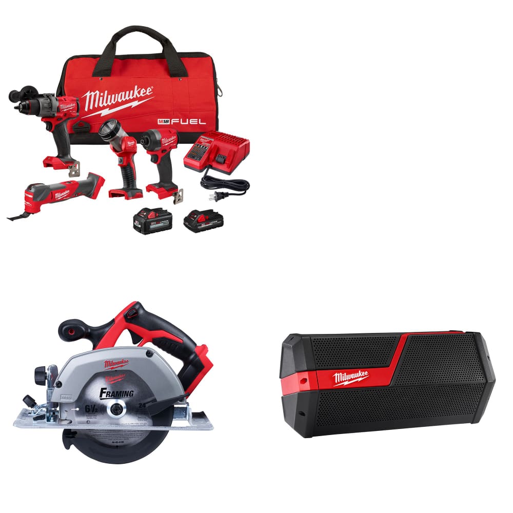 Milwaukee 3698-24MT M18 4-Tool Combo Kit W/ FREE 2630-20 M18 Circ Saw & Speaker