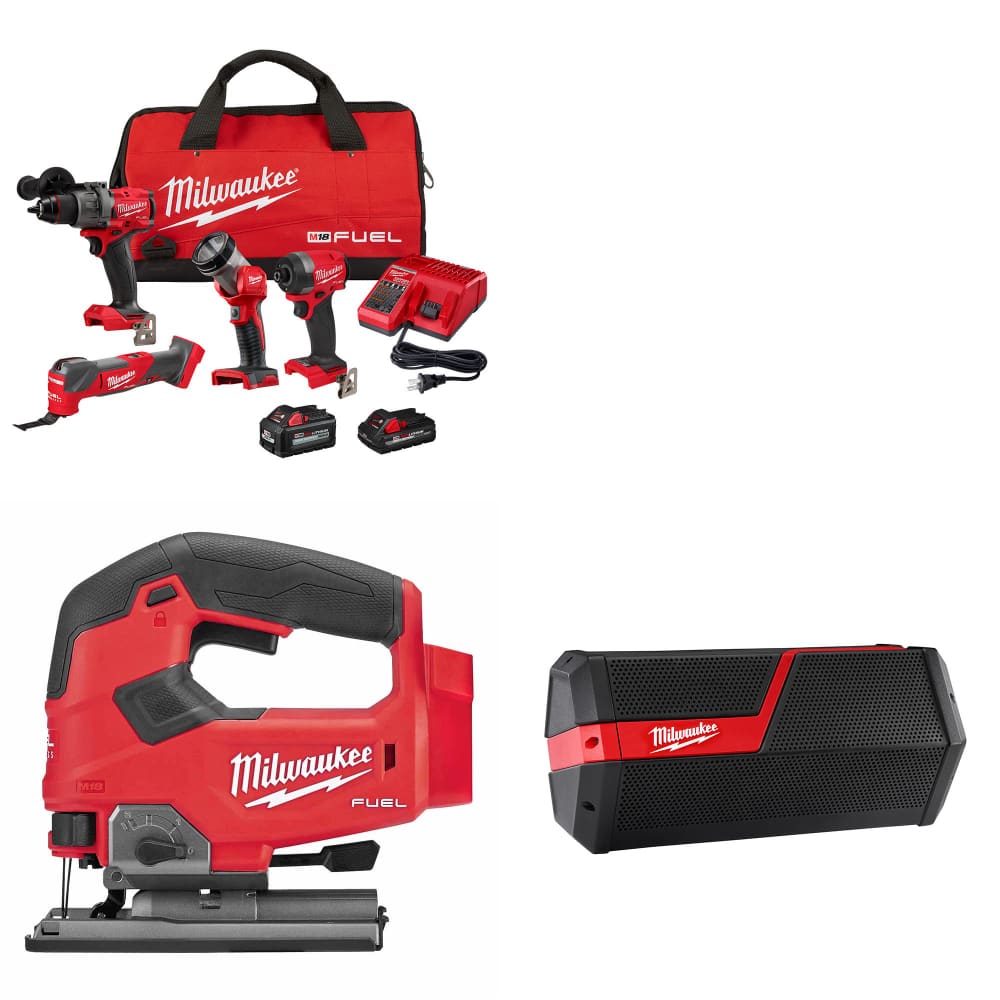 Milwaukee 3698-24MT M18 4-Tool Combo Kit W/ FREE 2737-20 M18 Jig Saw & Speaker