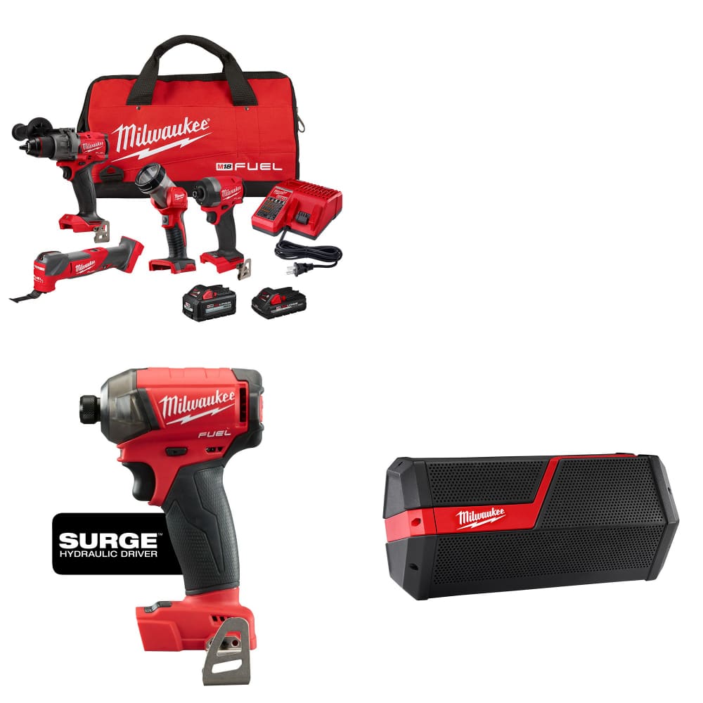 Milwaukee 3698-24MT M18 4-Tool Combo Kit W/ FREE Haydraulic Driver & Speaker