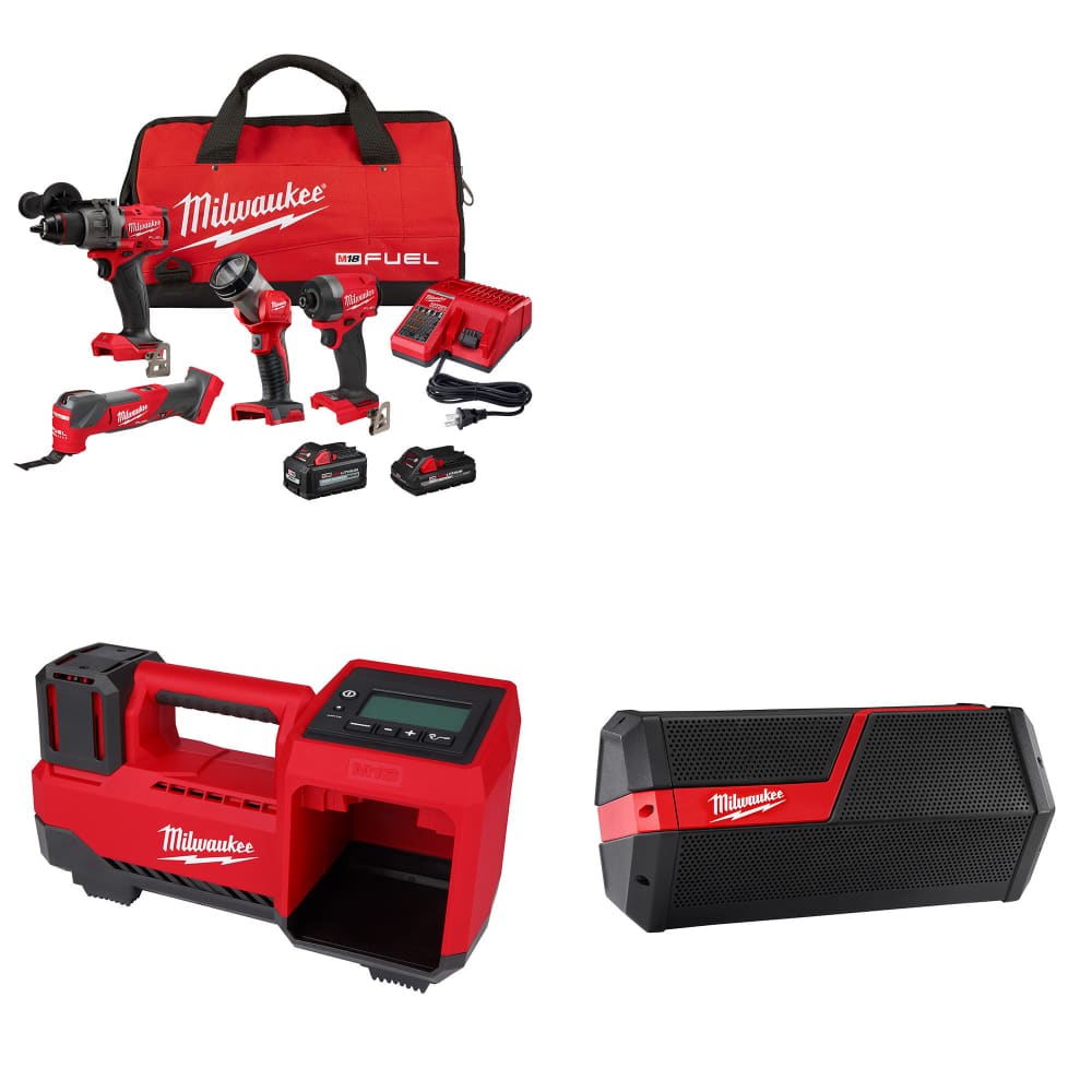 Milwaukee 3698-24MT M18 4-Tool Combo Kit W/ FREE 2848-20 M18 Inflator & Speaker