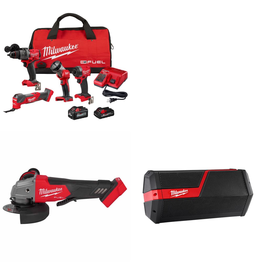 Milwaukee 3698-24MT M18 4-Tool Combo Kit W/ FREE 2880-20 M18 Grinder & Speaker