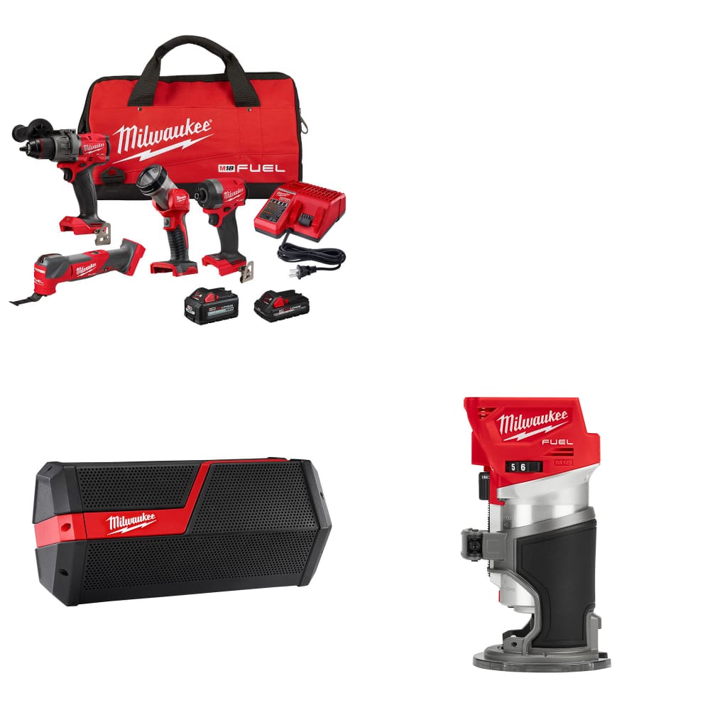 Milwaukee 3698-24MT M18 4-Tool Combo Kit W/ FREE 2891-20 Speaker & Router, Bare