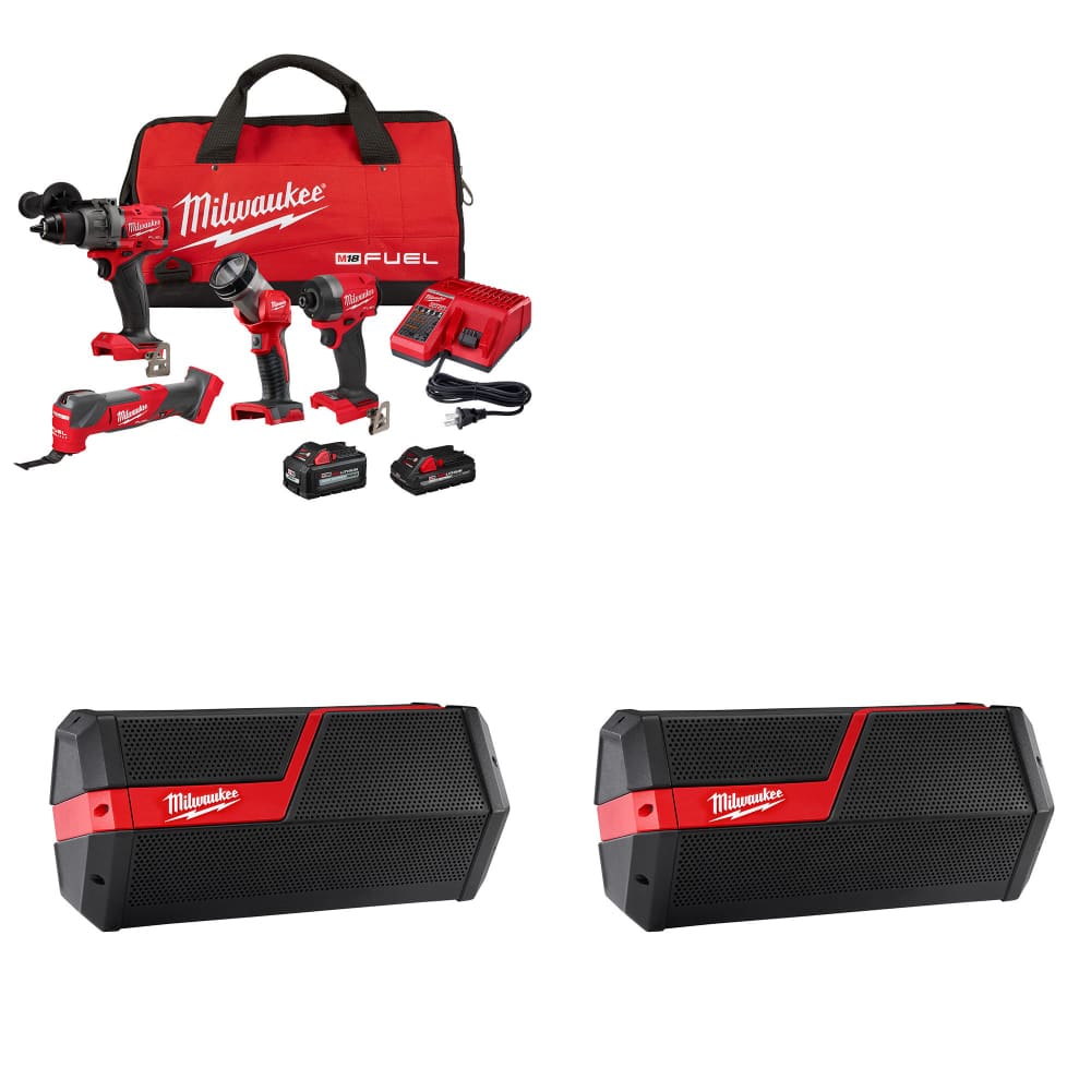 Milwaukee 3698-24MT M18 4-Tool Combo Kit W/ FREE 2891-20 M18/M12 Speaker, 2-Pack