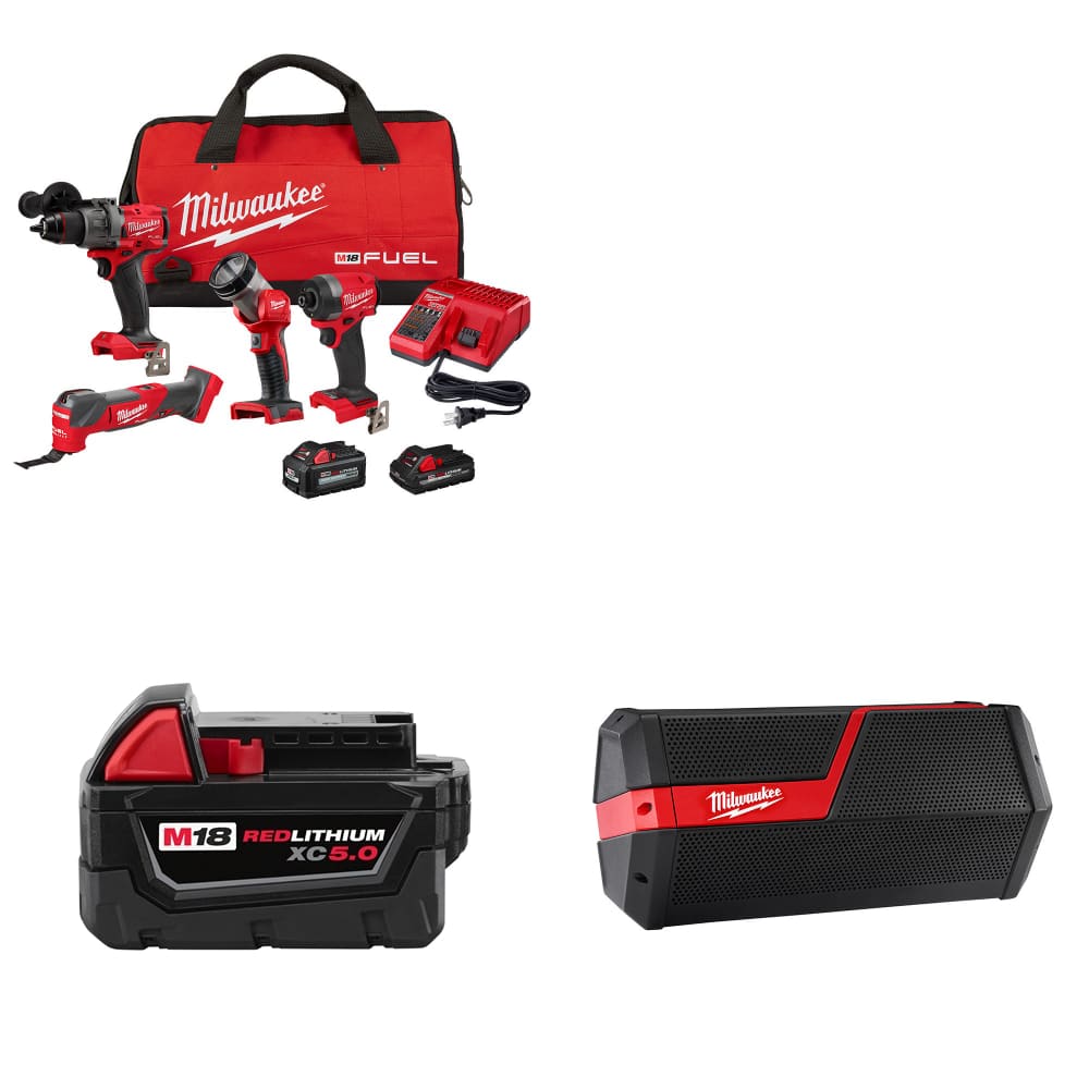 Milwaukee 3698-24MT M18 4-Tool Combo Kit W/ FREE 48-11-1850 Battery & Speaker