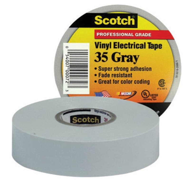 3M 35-3/4X66FT-GY Scotch Vinyl Color Coding Electrical Tape 35, Gray, 3/4 in x 66 ft, 7 mil, Professional Grade, Flame Retardant, UL Listed, CSA Certified (7000006099)