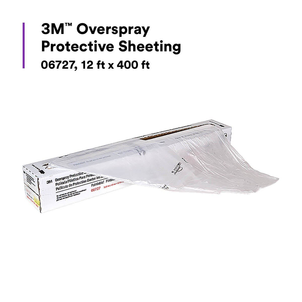 3M 06727 Overspray Protective Sheeting, Translucent, Tear Resistant, Durable, 12 ft x 400 ft (7000000350) - 3