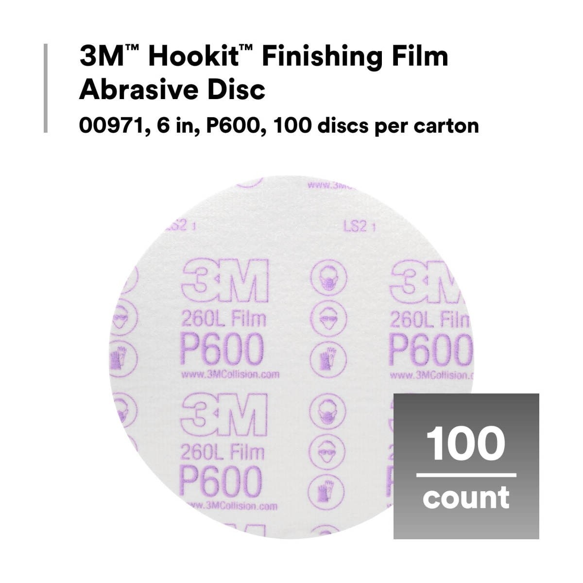 3M 260L 00971 Hookit Finishing Film Abrasive Disc, P600, Aluminum Oxide, Polyester Film Backing, White, 6 in (7000000570) (400 Pack) - 4