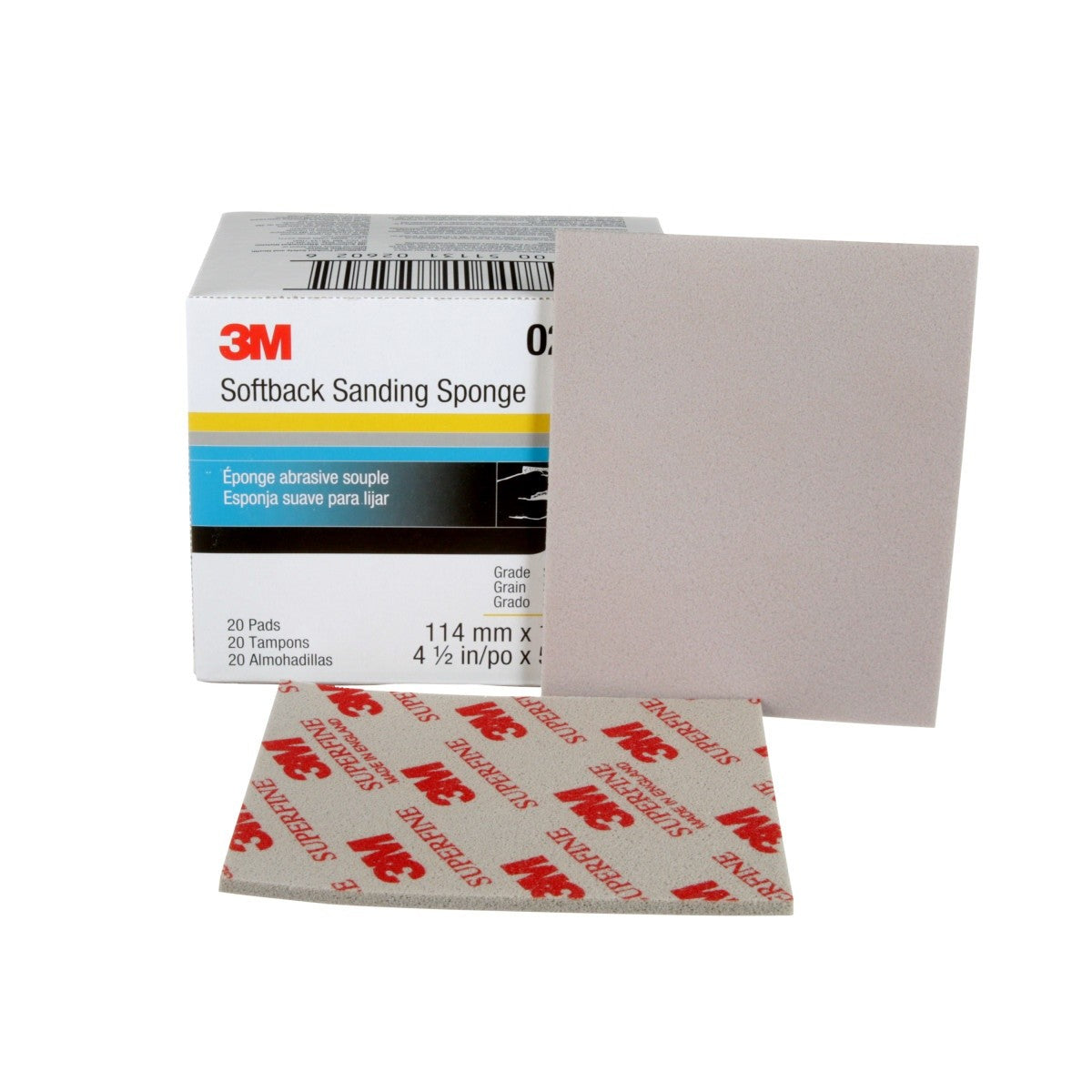 3M 02602 2602 Softback Sanding Sponge Superfine Gray 4-1/2 in x 5-1/2 in Wet or Dry Hand Sanding (7000000588) (120 Pack) - 3