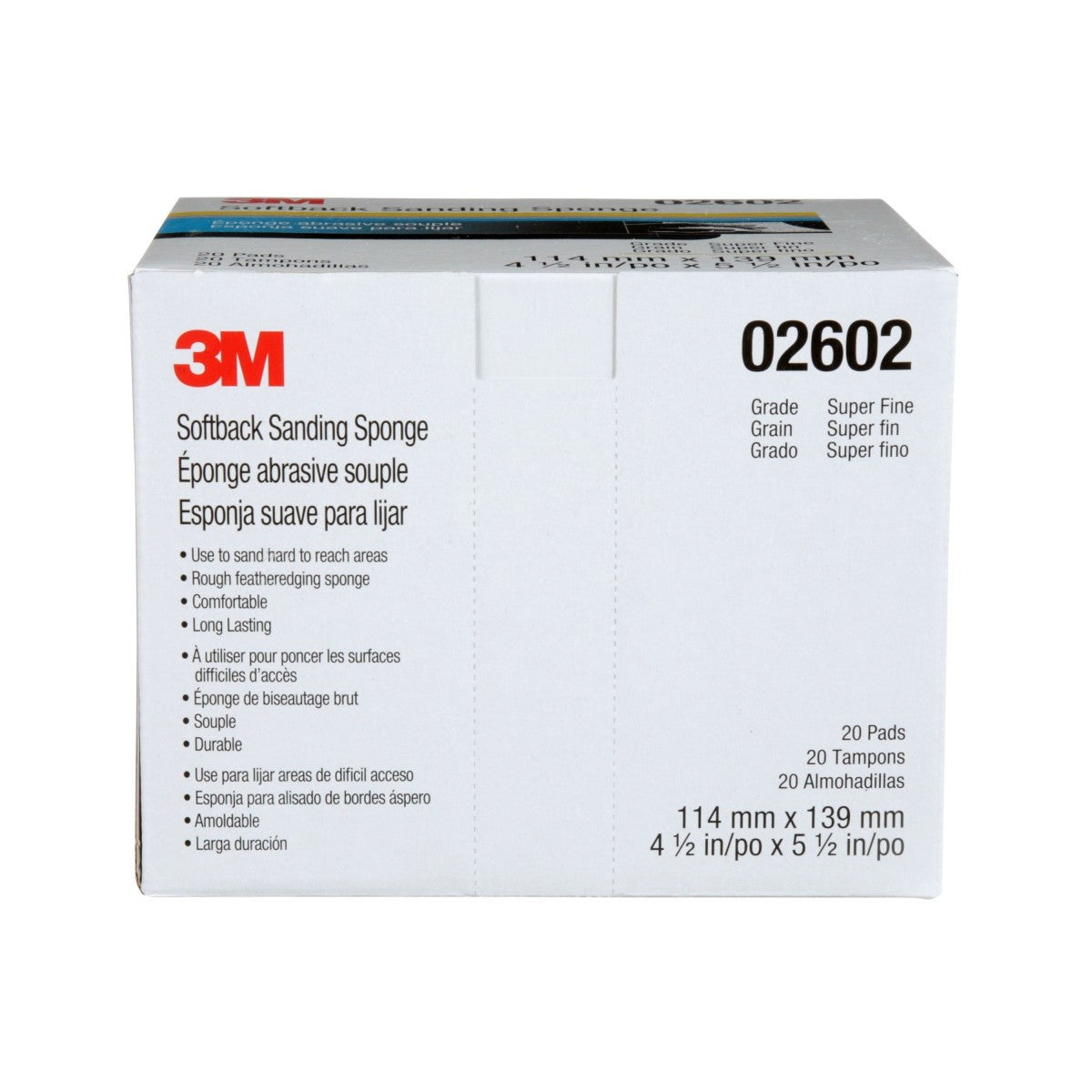 3M 02602 2602 Softback Sanding Sponge Superfine Gray 4-1/2 in x 5-1/2 in Wet or Dry Hand Sanding (7000000588) (120 Pack) - 7