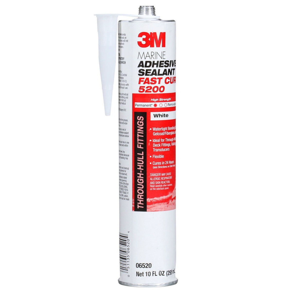 3M 5200FC 6520 Marine Adhesive Sealant Fast Cure, White, 10 fl oz Cartridge for Above and Below Waterline (7000000629) - 2