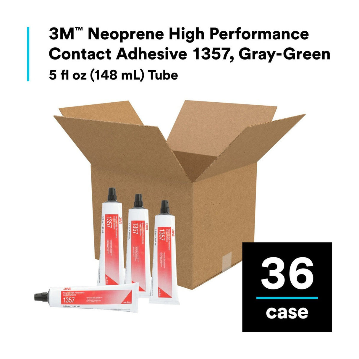3M 1357 Neoprene High Performance Contact Adhesive, Gray-Green, 5 fl oz Tube (7000000800) (36 Pack) - 5