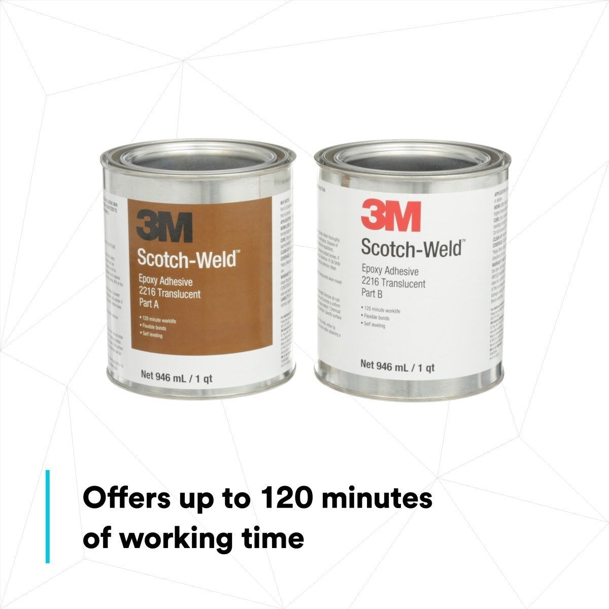 3M 2216 Scotch-Weld Epoxy Adhesive, Translucent, Part B/A, 2 Quart (7000000861) (6 Pack) - 5