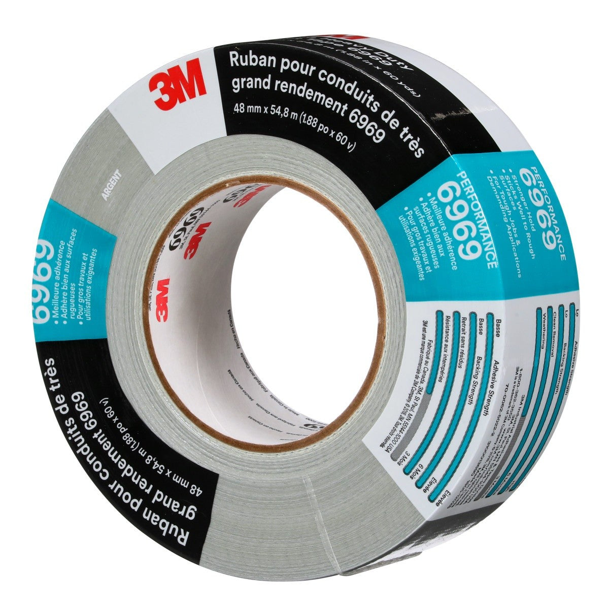 3M 6969 Extra Heavy Duty Duct Tape, Silver, 48 mm x 54.8 m, 10.7 mil (7000001230) (24 Pack) - 4