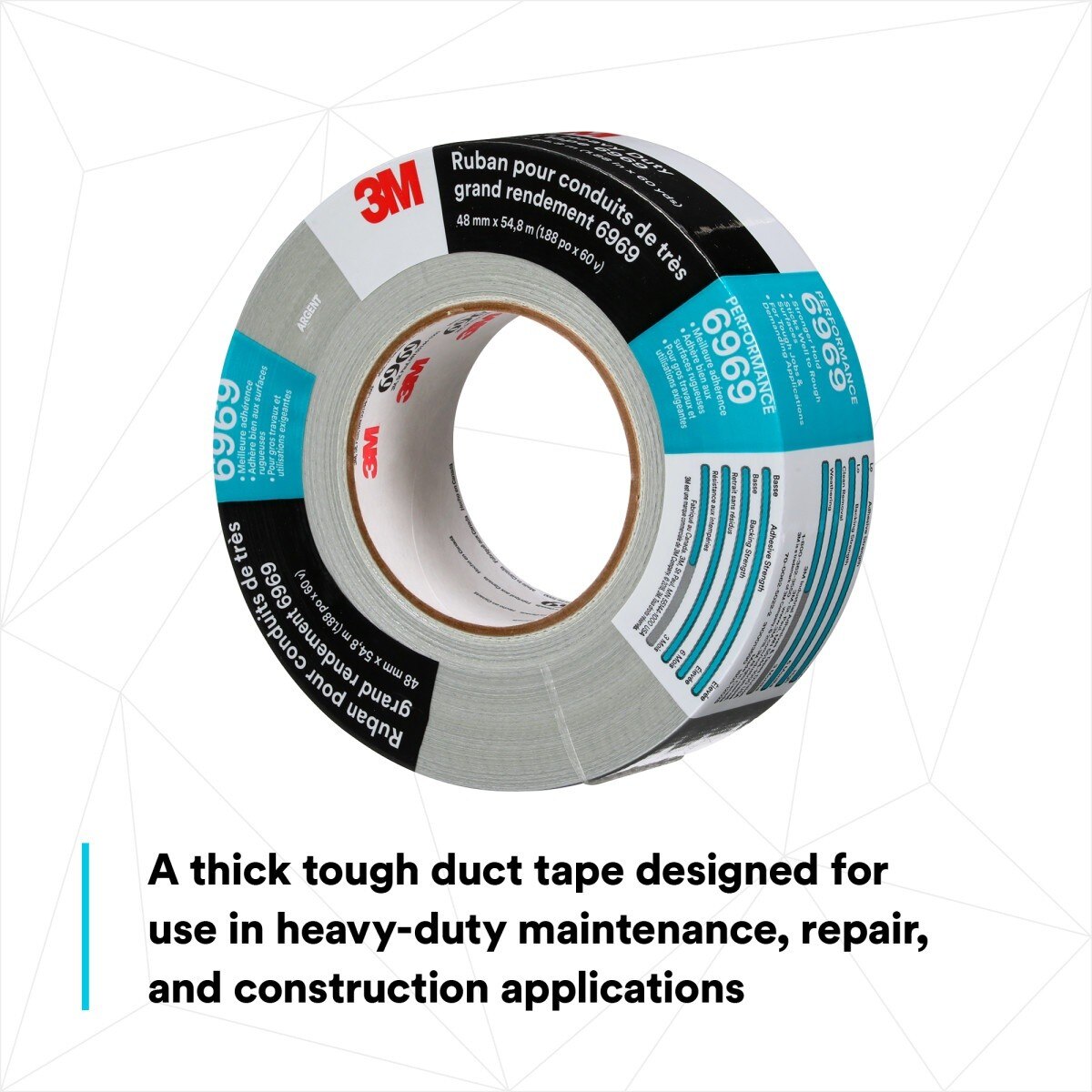 3M 6969 Extra Heavy Duty Duct Tape, Silver, 48 mm x 54.8 m, 10.7 mil (7000001230) (24 Pack) - 6