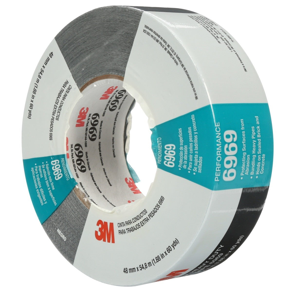 3M 6969 Extra Heavy Duty Duct Tape, Black, 48 mm x 54.8 m, 10.7 mil (7000001232) (24 Pack) - 4