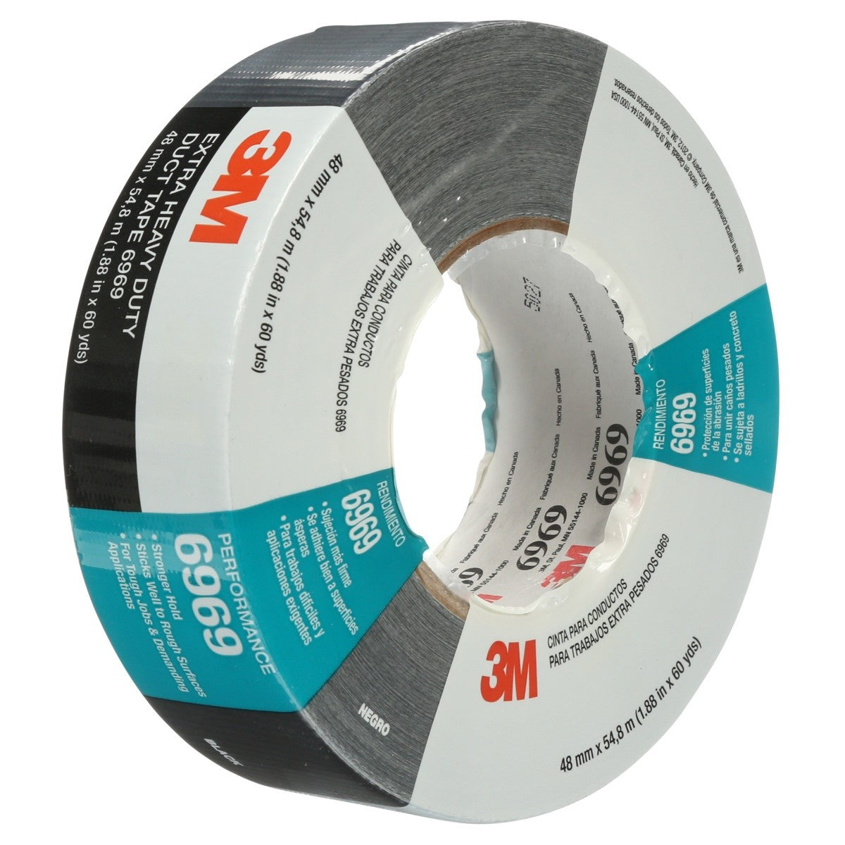3M 6969 Extra Heavy Duty Duct Tape, Black, 48 mm x 54.8 m, 10.7 mil (7000001232) (24 Pack) - 6