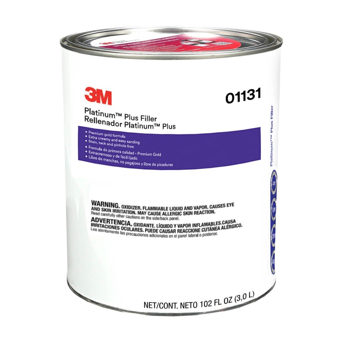 3M Platinum Plus Lightweight Body Filler, Stain Free, Tack Free, 1 gal (01131) (7000001498) (4 Pack)